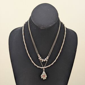3 Vintage Silver-Tone Necklaces: Pewter Wizard And Two Others